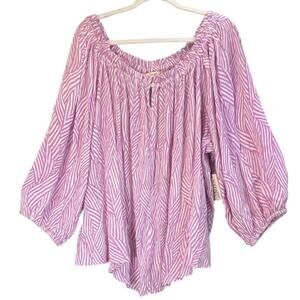 Terra& sky 2X (20wX22W) Violet Pink Patchwork 100% Rayon Convertible Blouse